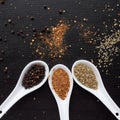 Spices in measuring spoon. Cooking and seasoning for taste Royalty Free Stock Photo