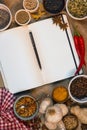 Spices - Open Recipe Book - Space for Text Royalty Free Stock Photo
