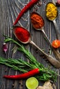 Spices over wooden background Royalty Free Stock Photo