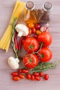 Spices, pasta and vegetables.