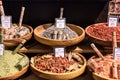 Spices and salt on display in a French supermarket. Paris, Franc