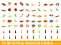 70 spices and sauces icons set, cartoon style