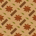 Spices seamless pattern. Star anise, cardamon, cinnamon sticks