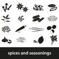 Spices and seasonings black icons set