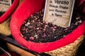 Spices, seeds and tea sold in a traditional market in Granada, S Royalty Free Stock Photo