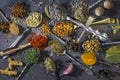 Spices on spoons - used to add flavor to cooking Royalty Free Stock Photo