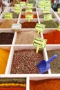 Spices, teas at the bazaar. The Turkish market Royalty Free Stock Photo