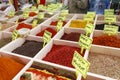 Spices, teas at the bazaar. The Turkish market Royalty Free Stock Photo