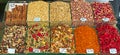 Spices teas and nuts sold on a market stall Royalty Free Stock Photo