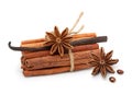 Spices: vanilla, star anise, cinnamon sticks Royalty Free Stock Photo