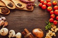 Spices and vegetables in anticipation of cooking Royalty Free Stock Photo