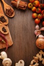 Spices and vegetables in anticipation of cooking Royalty Free Stock Photo