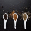 Spices in measuring spoon. Cooking and seasoning for taste Royalty Free Stock Photo