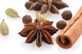 Spices for winter dishes isolated on white background . Mulled wine or ingredients for seasonal Christmas baking are aromatic