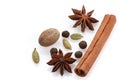Spices for winter dishes isolated on white background . Mulled wine or ingredients for seasonal Christmas baking are aromatic