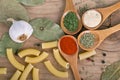 Spices on Wood table food preparation Food Royalty Free Stock Photo