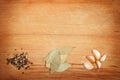 Spices on wooden framed background Royalty Free Stock Photo