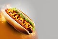 Spicy American hot dog with blank space for text. Generative ai