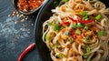 Spicy Asian Noodles with Chili and Green Onion Garnish