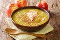 Spicy autumn recipe Apfelsuppe Apple puree soup close-up in a plate. horizontal Royalty Free Stock Photo