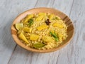 Vegetarian biryani with baby corn.