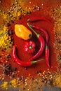 Spicy background with chili peppers