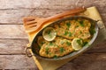 Spicy baked trout fillets with garlic butter sauce, lemon and pa
