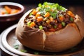 spicy black bean and sweet potato chili in a bread bowl Royalty Free Stock Photo