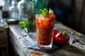 Spicy Bloody Mary Alcoholic Drink with a tomato garnish Royalty Free Stock Photo