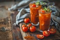 The Bloody Mary - delicious and tasty beverage, made with vodka, tomato juice, certain spices and Worcestershire sauce. Served on Royalty Free Stock Photo