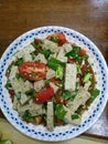 Spicy Boiled Pork Sausage Salad - Yam Mu Yor is thai spicy salad along with fresh herbs, vegetables, and a spicy and tangy