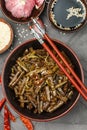 Spicy bracken  fern salad with onion, garlic, chili pepper, soy sauce, sesame seeds and spices Royalty Free Stock Photo