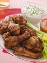 Spicy Buffalo Wings with Blue Cheese Dip Royalty Free Stock Photo