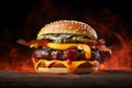 Spicy burger on black background, AI generated