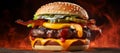 Spicy burger on black background, AI generated