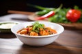 spicy chana masala dish on a wooden tabletop