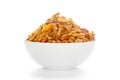 Spicy Chatpata Mixture in a white Ceramic bowl made with peanuts. Royalty Free Stock Photo