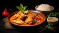 Spicy chicken curry with rice, popular Thai food