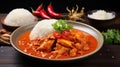 Spicy chicken curry with rice, popular Thai food