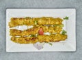 Spicy chicken kabab served in dish isolated on background top view of indian spices and pakistani food