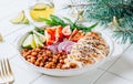 Spicy Chicken Nourish Bowl - A filling and nutritious warm salad with grilled chicken Royalty Free Stock Photo