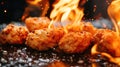 Spicy chicken nuggets burning in the fire