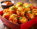 Spicy Chicken Popcorn Bites in Red Box Royalty Free Stock Photo