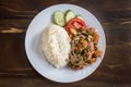 Spicy chicken salad rice on white background Royalty Free Stock Photo