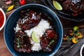 Spicy Chili Chicken Thighs with White Rice Royalty Free Stock Photo