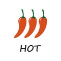 Spicy chili pepper orange sauce level hot. Traditional Mexican and Chinese spicy food in doodle style. Vector hand drawn