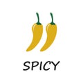 Spicy chili pepper yellow sauce level spicy. Traditional Mexican and Chinese spicy food in doodle style. Vector hand