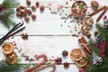 Spicy Christmas background. Baking ingredients. Royalty Free Stock Photo