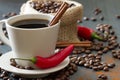 Spicy coffee with chili pepper and cinnamon Royalty Free Stock Photo
