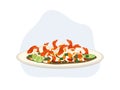 Spicy cooked Shrimp Salad or cooked Shrimp in pickle Fish Sauce. Delicious food. Thai food. cartoon vector illustration